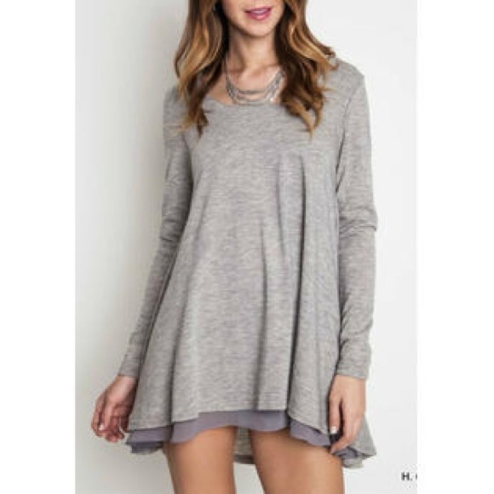 Umgee Heather Grey chiffon Layered Flare Tunic